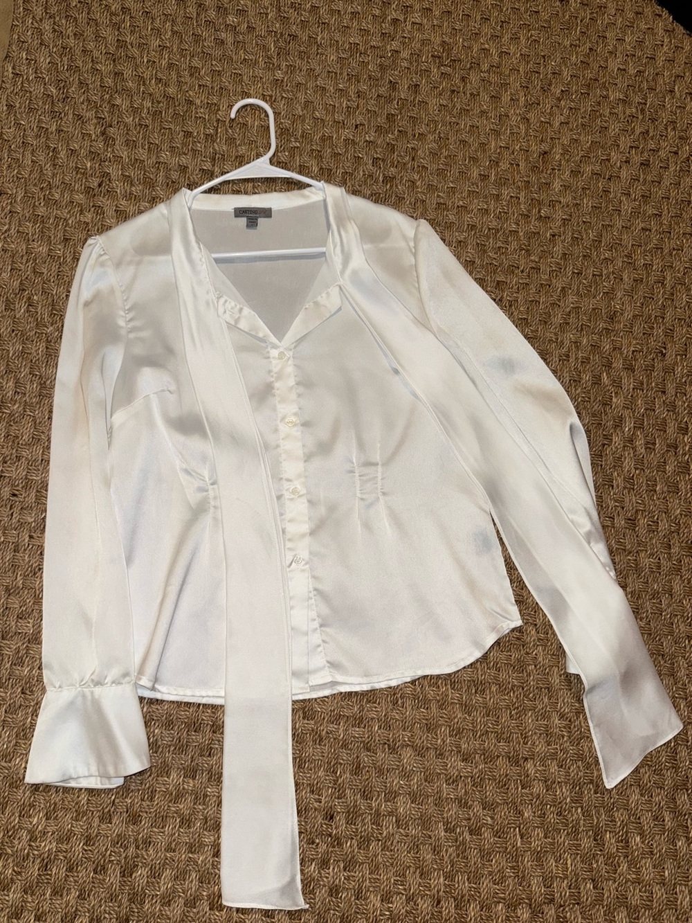 INC International Concepts Cream Satin Tie-Neck Blouse